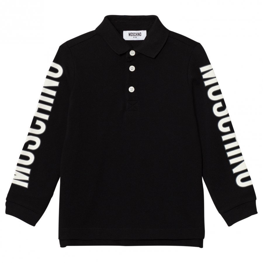 Moschino Kid-Teen Black Branded Sleeve Polo Pikeepaita