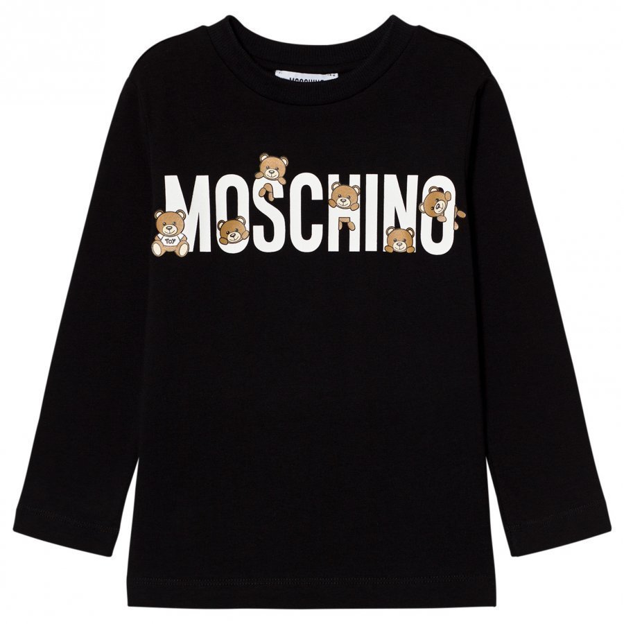 Moschino Kid-Teen Black Multi Bear Logo Long Sleeve Tee T-Paita