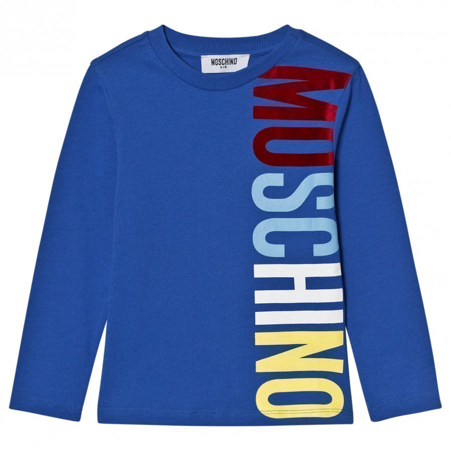 Moschino Kid-Teen Blue Branded Long Sleeve Tee T-Paita