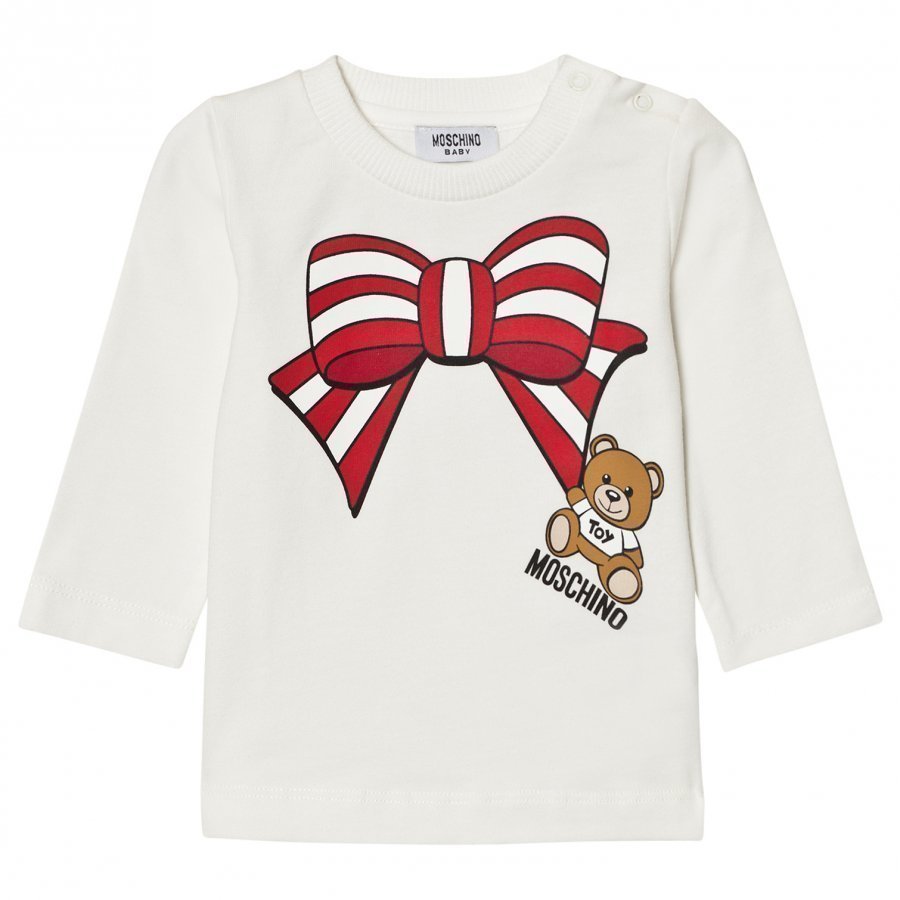 Moschino Kid-Teen Cream Christmas Bow Bear Tee T-Paita