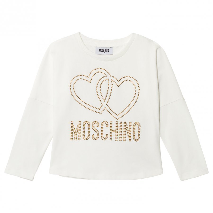 Moschino Kid-Teen Cream Studded Logo Tee T-Paita