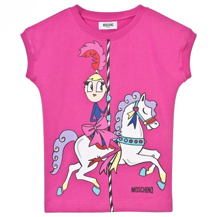 Moschino Kid-Teen Fuchsia Carousel Print Sweat Dress T-Paita