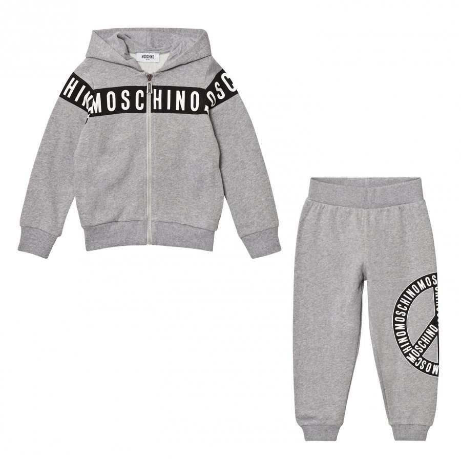 Moschino Kid-Teen Grey Branded Peace Sweat Set Verryttelyasu