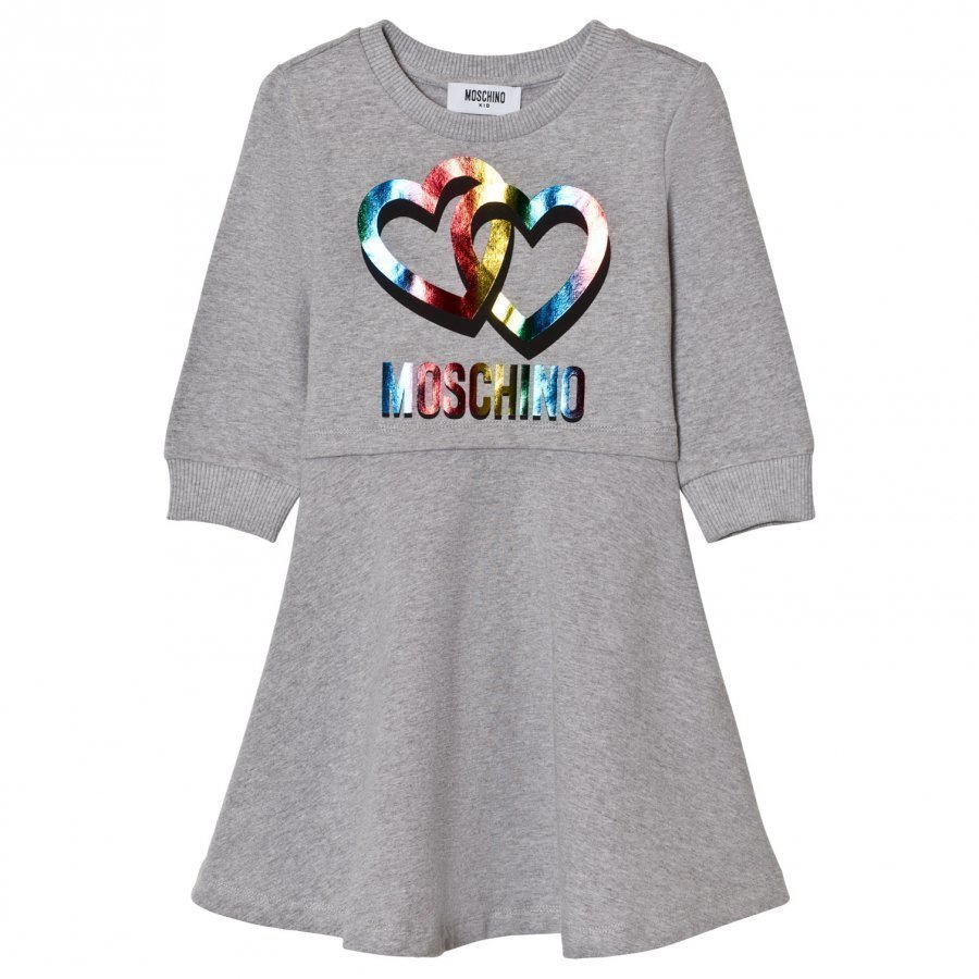 Moschino Kid-Teen Grey Rainbow Heart Branded Sweat Dress Mekko