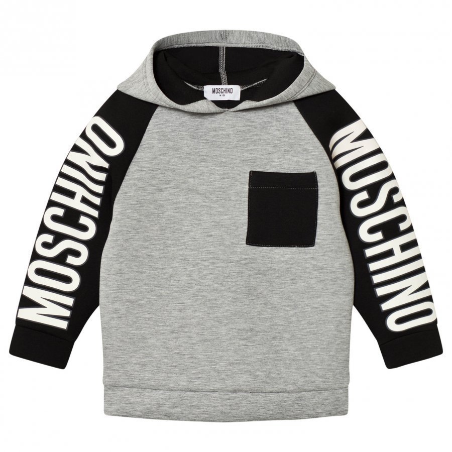 Moschino Kid-Teen Grey/Black Branded Sleeve Neoprene Hoodie Huppari