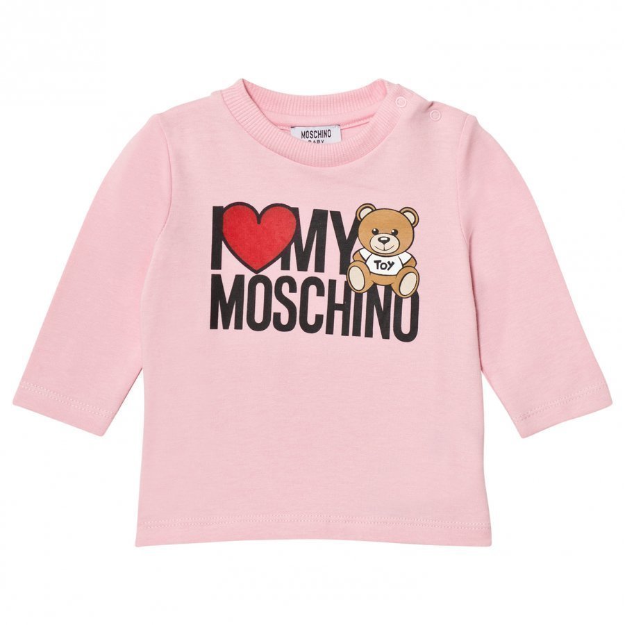 Moschino Kid-Teen Heart Branded Bear Long Sleeve Tee Pink T-Paita