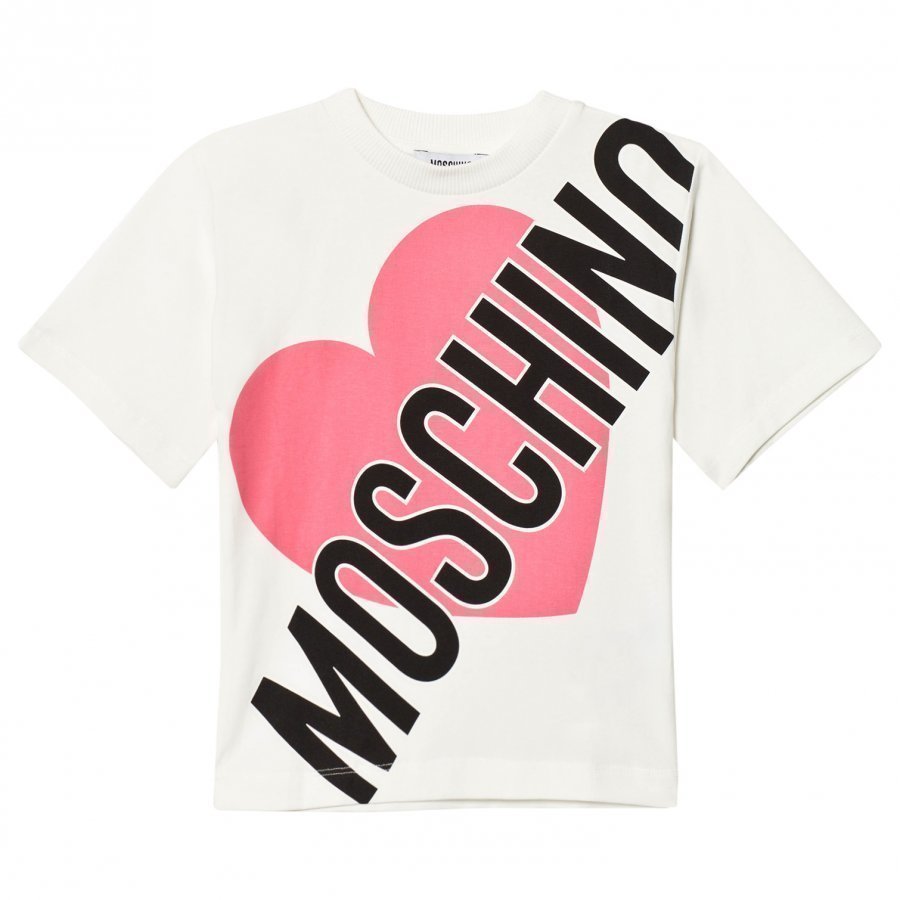 Moschino Kid-Teen Heart Branded Oversize Tee White/Pink Mekko