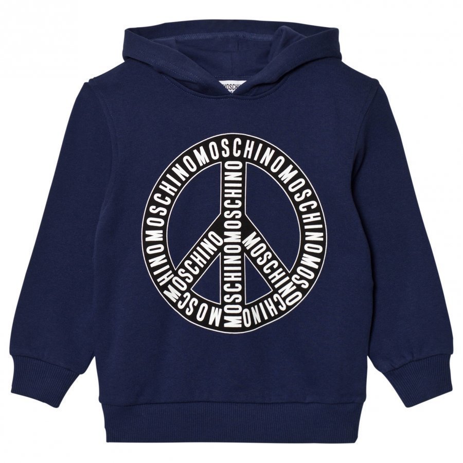 Moschino Kid-Teen Navy Branded Peace Hoodie Huppari