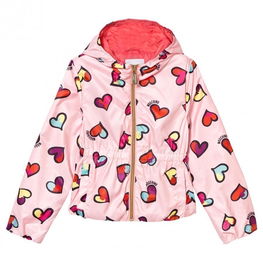 Moschino Kid-Teen Pink All Over Heart Print Hooded Jacket Huppari