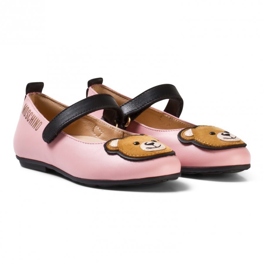 Moschino Kid-Teen Pink Leather Bear Applique Pumps Ballerinat