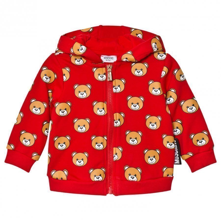 Moschino Kid-Teen Red Bear Print Hoodie Huppari