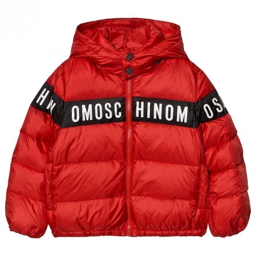 Moschino Kid-Teen Red Branded Down Puffer Coat Toppatakki