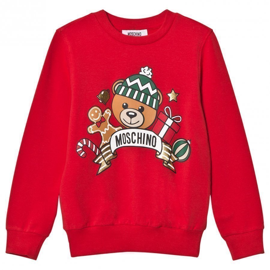 Moschino Kid-Teen Unisex Red Christmas Bear Print Sweatshirt Oloasun Paita