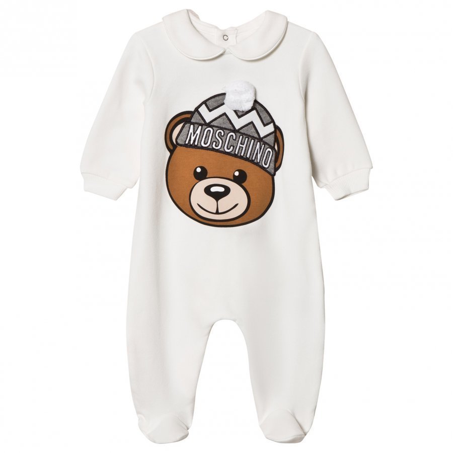 Moschino Kid-Teen White Bear Applique Footed Baby Body In Gift Box Body