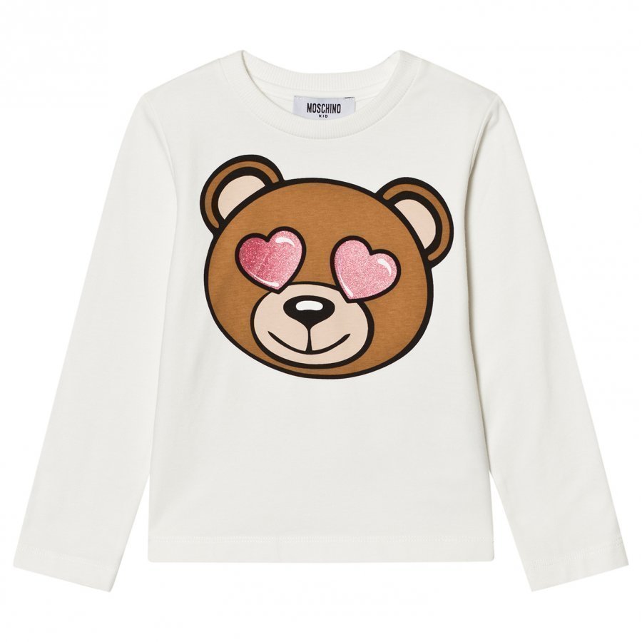 Moschino Kid-Teen White Heart Eye Bear Print Tee T-Paita