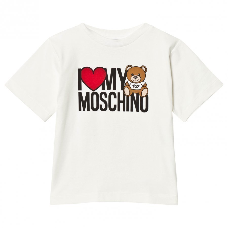 Moschino Kid-Teen White Logo Heart Bear Print Oversize Tee T-Paita