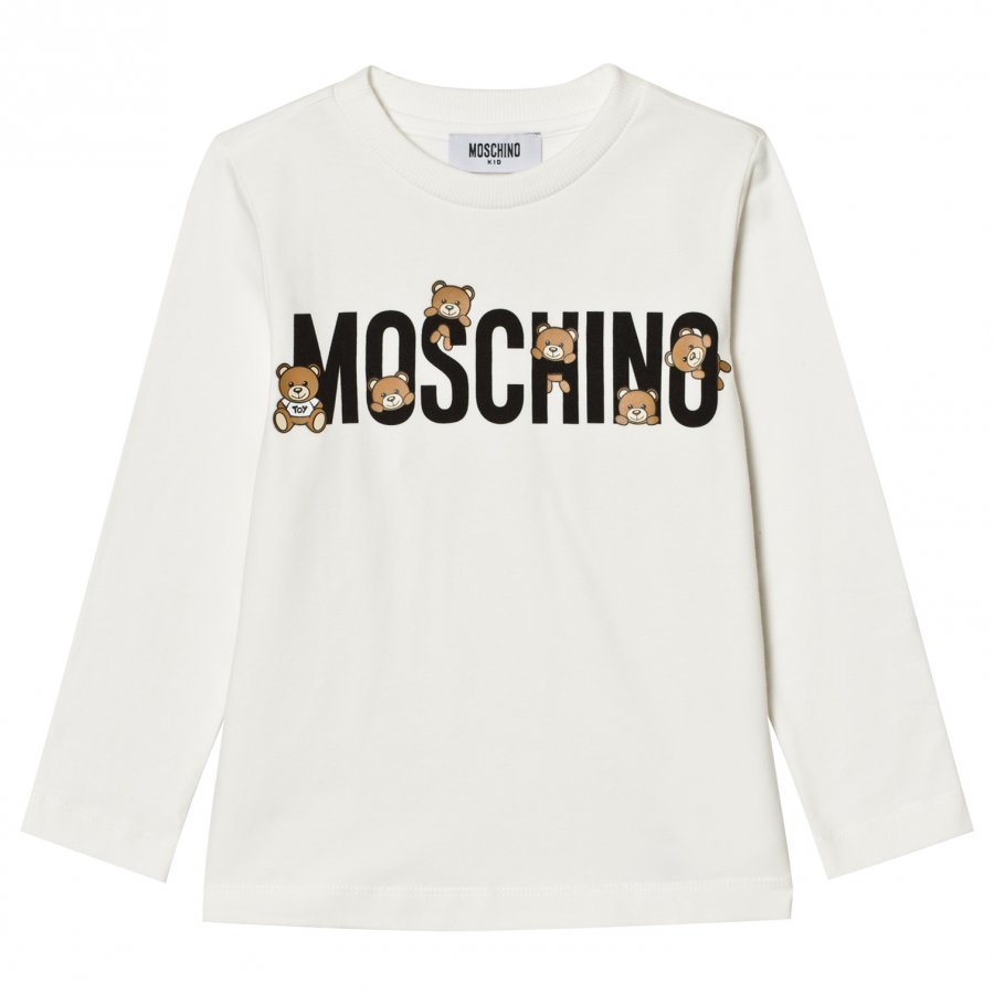 Moschino Kid-Teen White Multi Bear Logo Long Sleeve Tee T-Paita