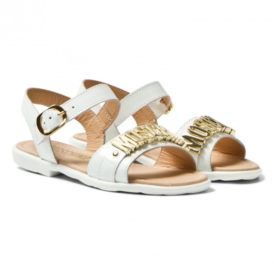 Moschino Kid-Teen White Vernice Branded Sandals Remmisandaalit