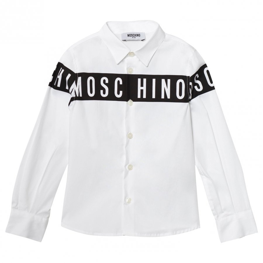 Moschino Kid-Teen White/Black Moschino Branded Shirt Kauluspaita