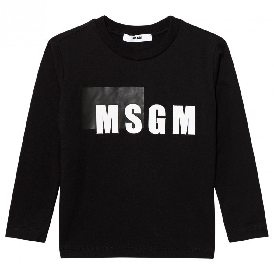 Msgm Black Box Logo Long Sleeve Tee T-Paita