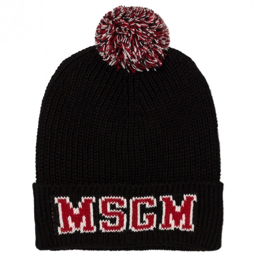 Msgm Black Red Pom Pom Beanie Pipo