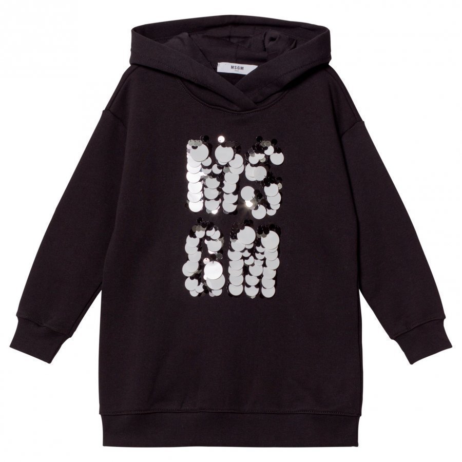 Msgm Black Sequin Paillete Logo Sweat Dress Mekko