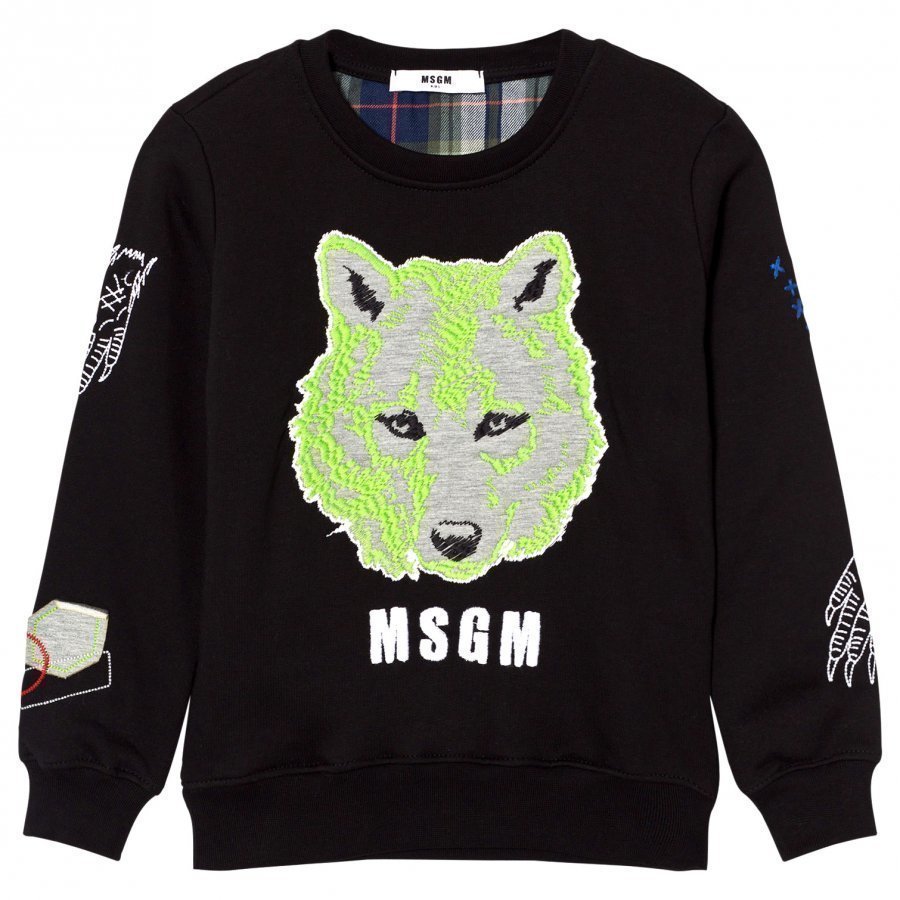 Msgm Black Wolf Embroidered Sweatshirt Oloasun Paita