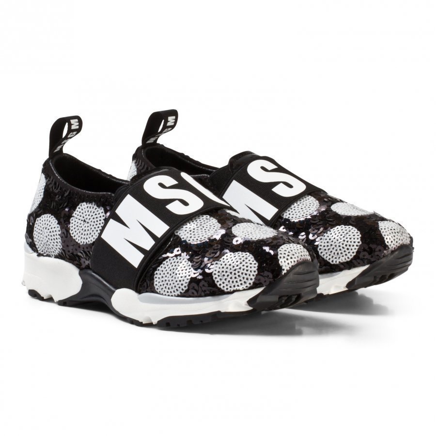 Msgm Black/White Logo Sequin Sneakers Slip On Kengät