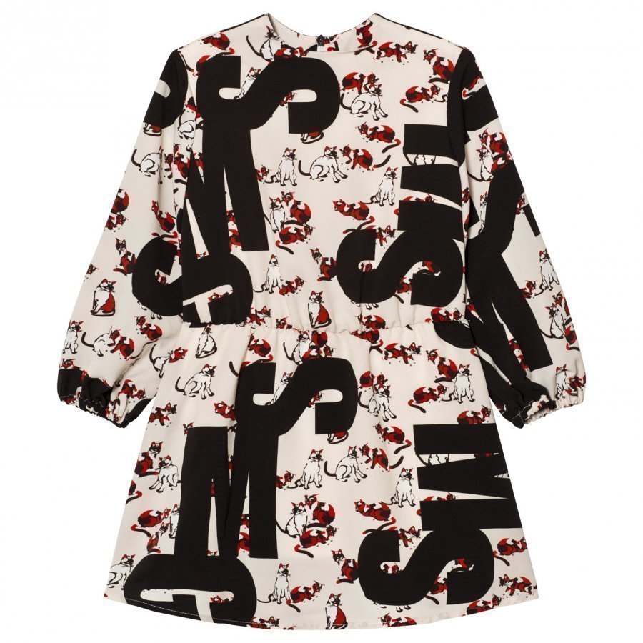 Msgm Cat Logo Silk Dress Juhlamekko