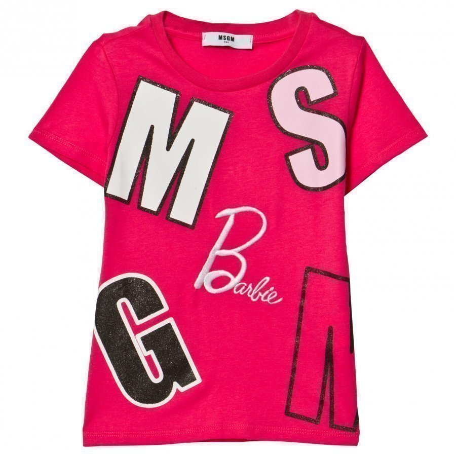 Msgm Fuchsia Logo And Barbie Tee T-Paita