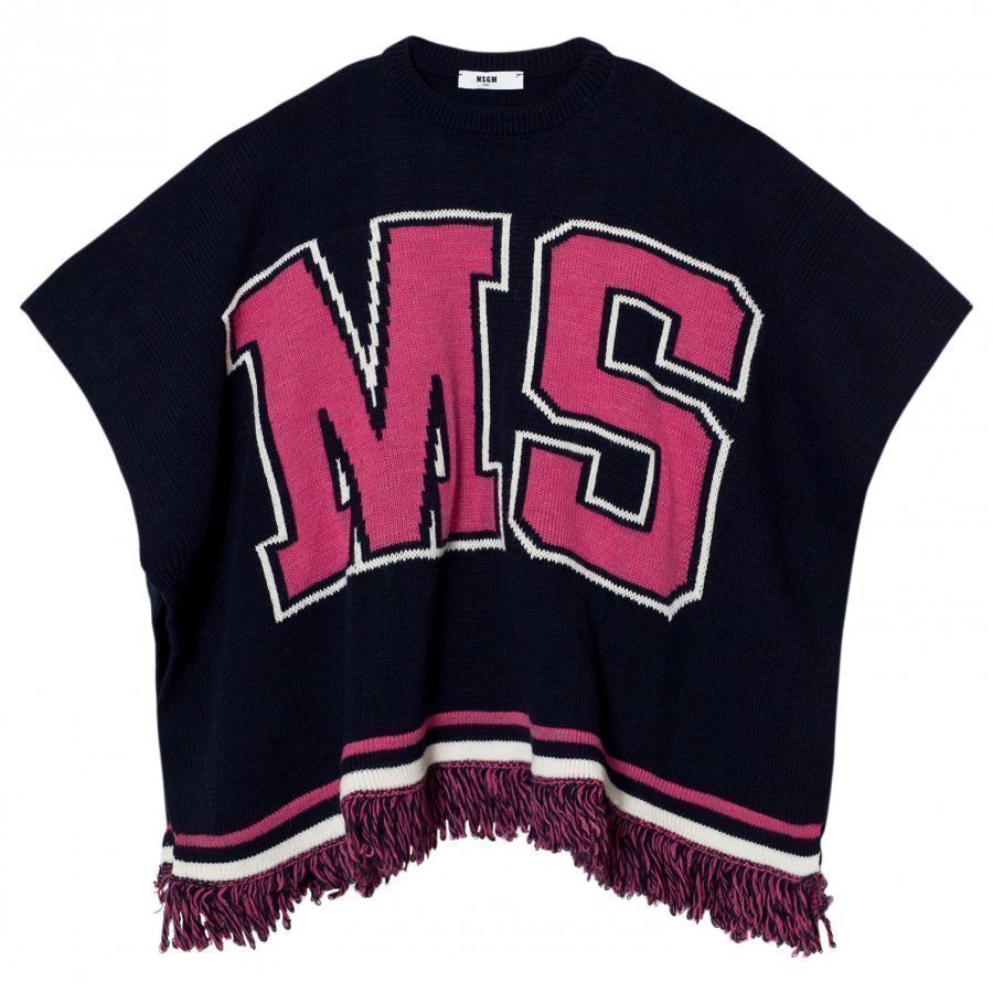 Msgm Navy And Pink Logo Knit Cape Viitta