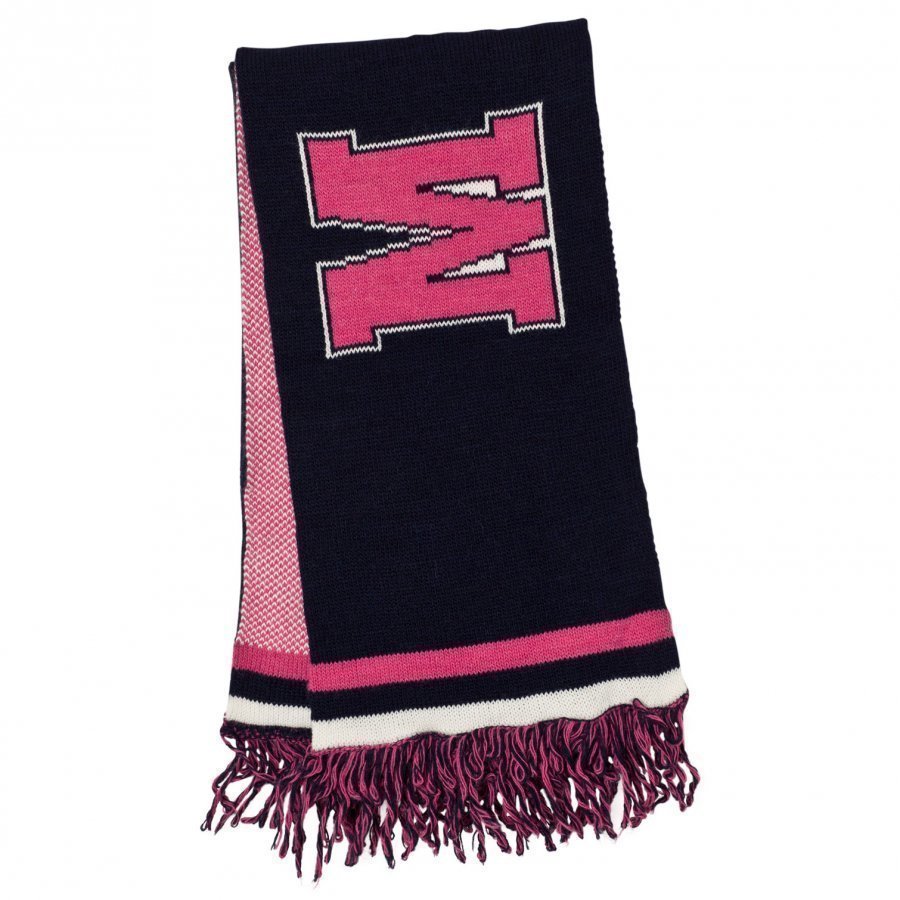 Msgm Navy And Pink Logo Scarf Villahuivi