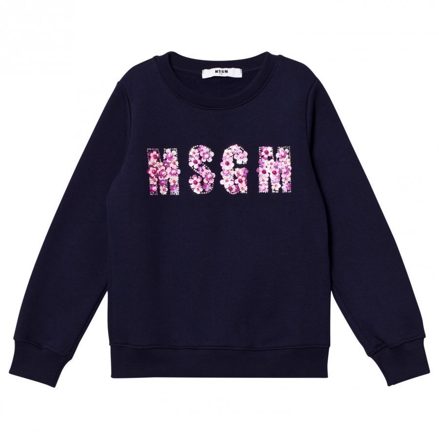 Msgm Navy Beaded Logo Sweatshirt Oloasun Paita