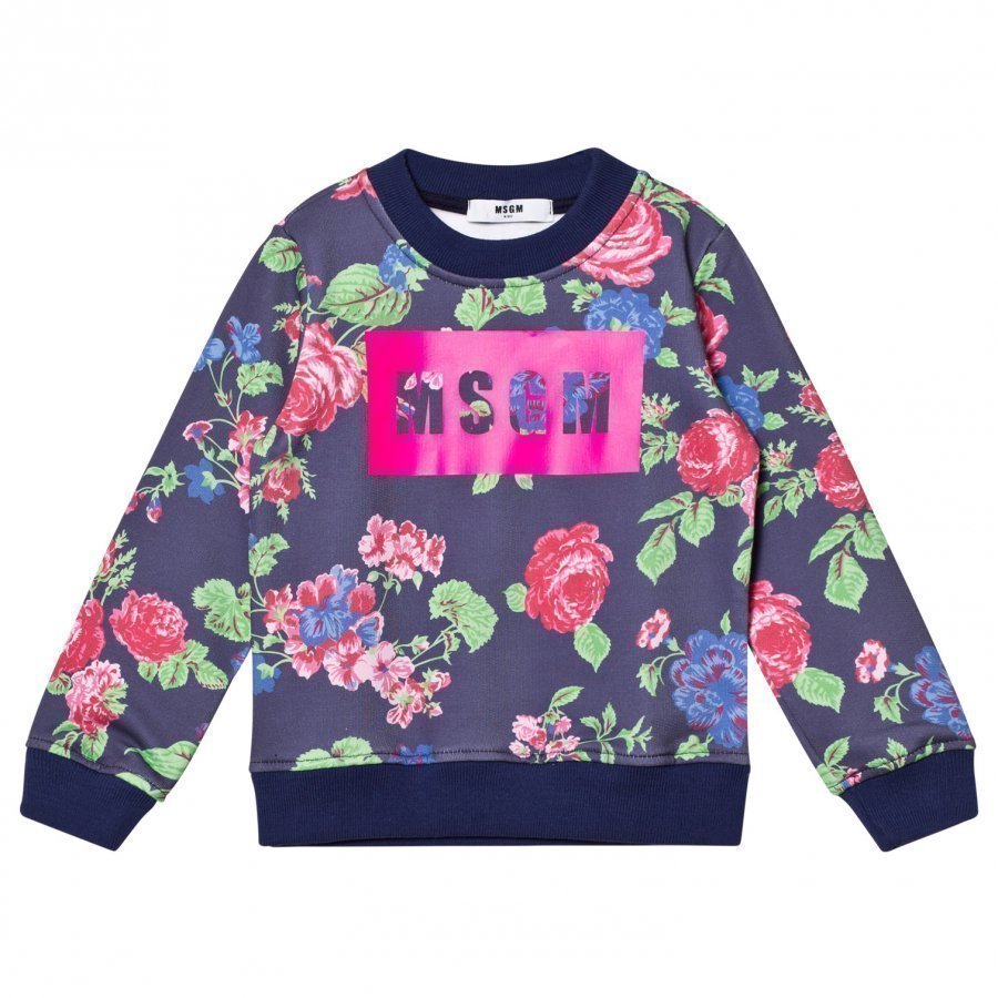 Msgm Navy Floral Logo Sweatshirt Oloasun Paita