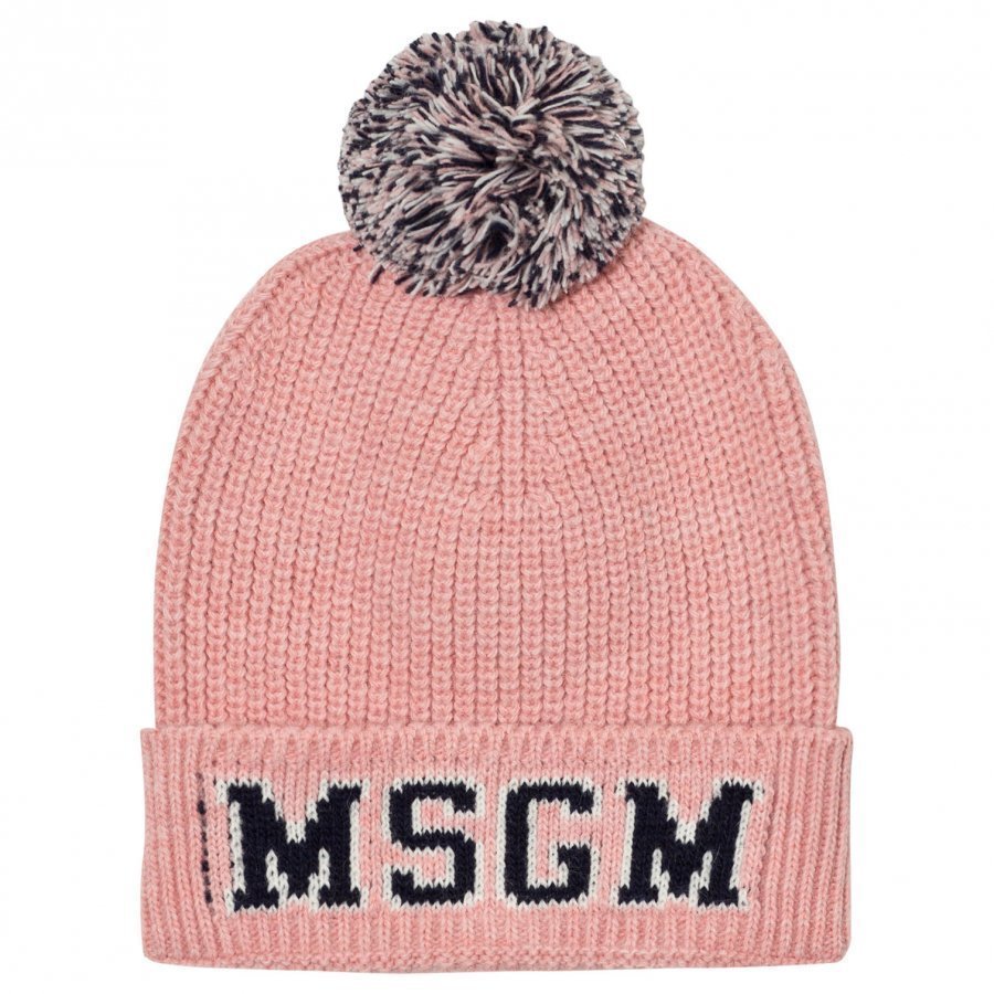 Msgm Pink And Navy Logo Beanie Pipo