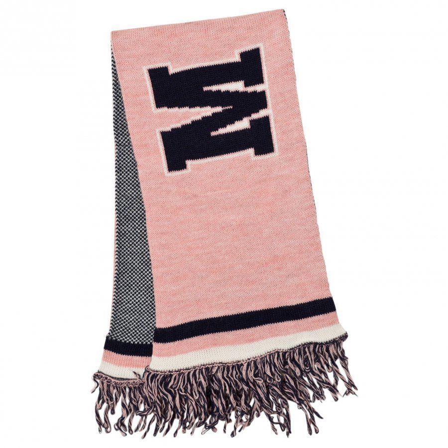 Msgm Pink And Navy Logo Scarf Villahuivi