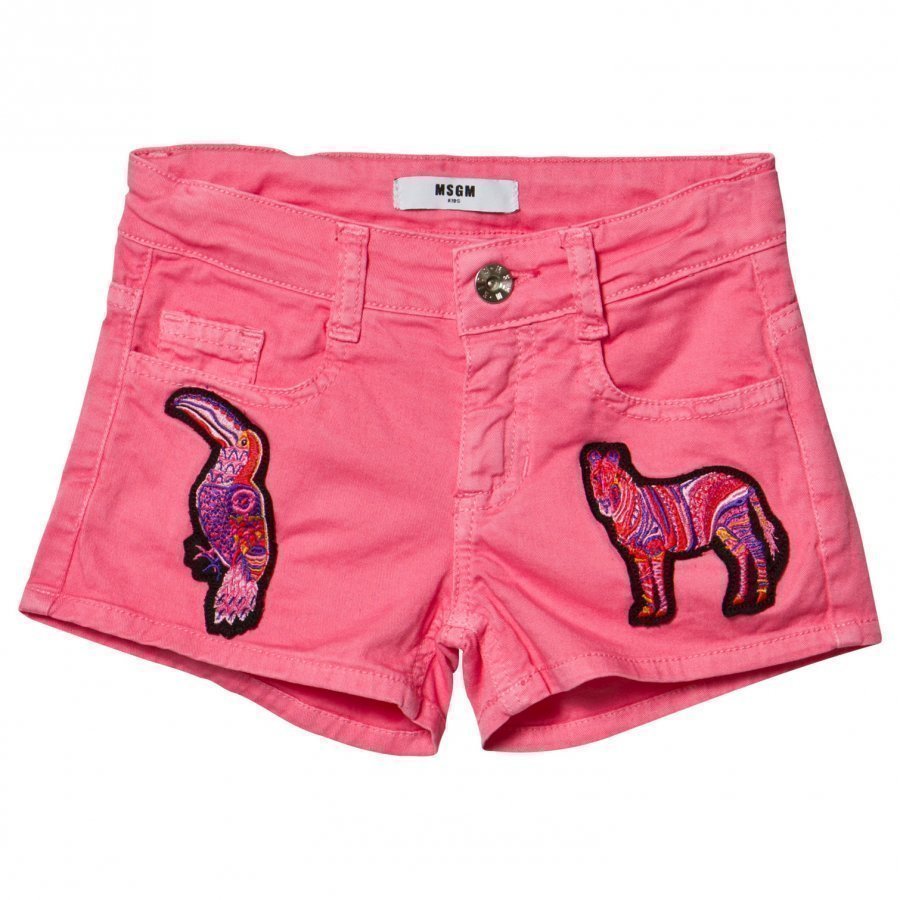 Msgm Pink Embroidered Toucan And Zebra Shorts Shortsit