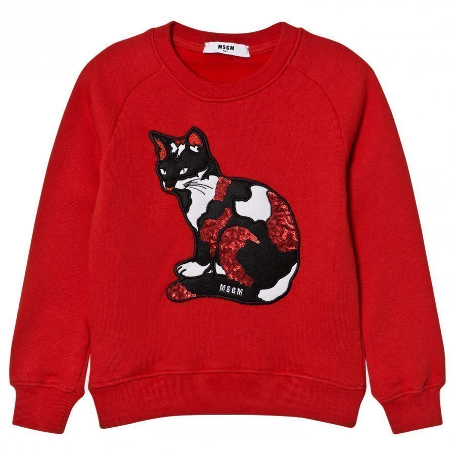 Msgm Red Sequin Cat Sweatshirt Oloasun Paita