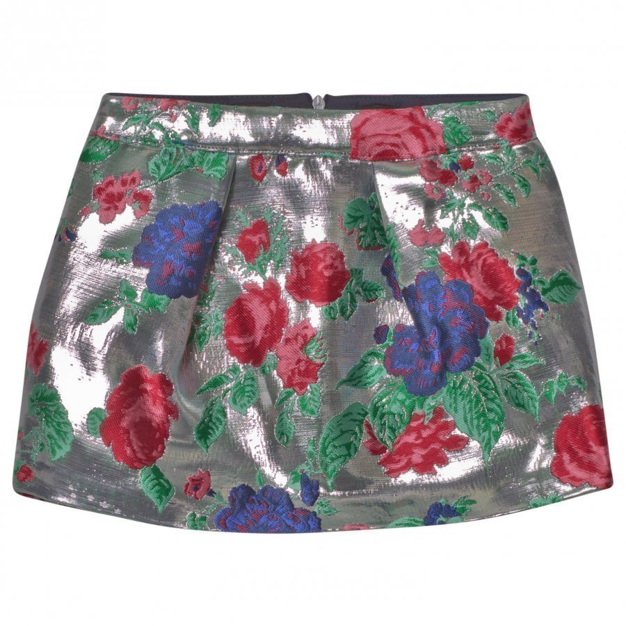 Msgm Silver Floral Metallic Skirt Kellohame