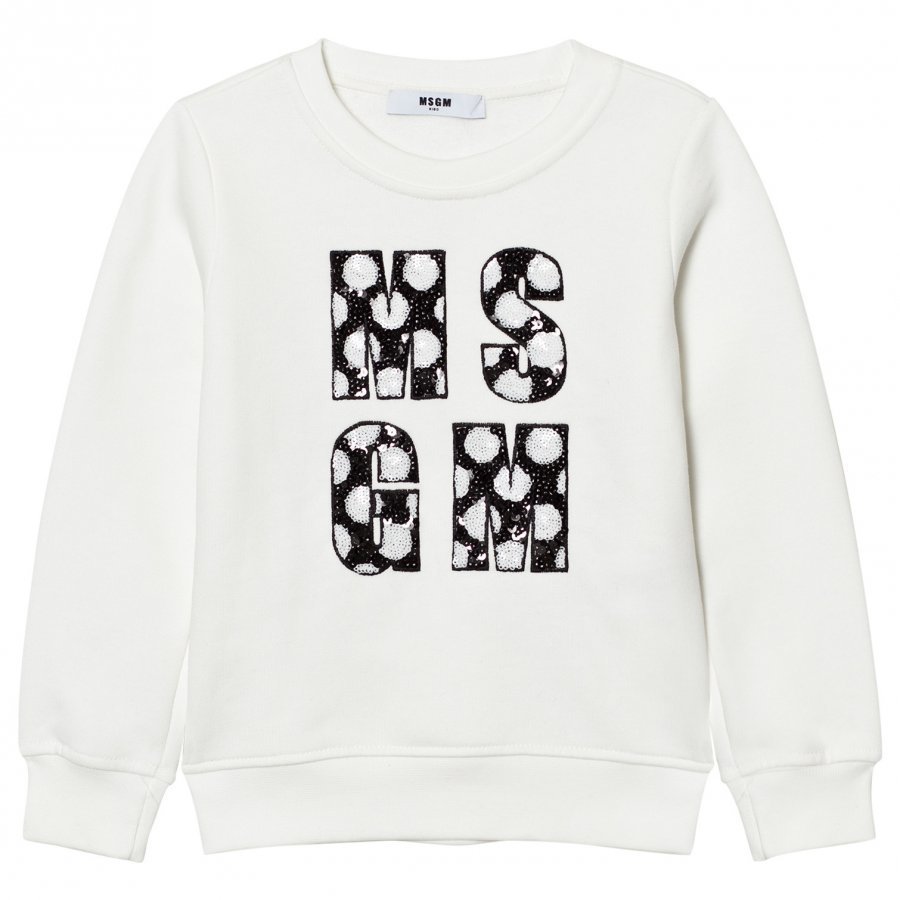 Msgm White Sequin Logo Sweatshirt Oloasun Paita