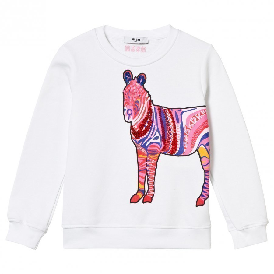 Msgm White Zebra Beaded Sweatshirt Oloasun Paita