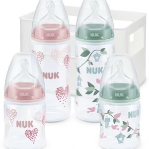 NUK Aloituspakkaus Tuttipullot ja pullotutit First Choice+ 4 kpl Vaaleanpunainen/Vihreä