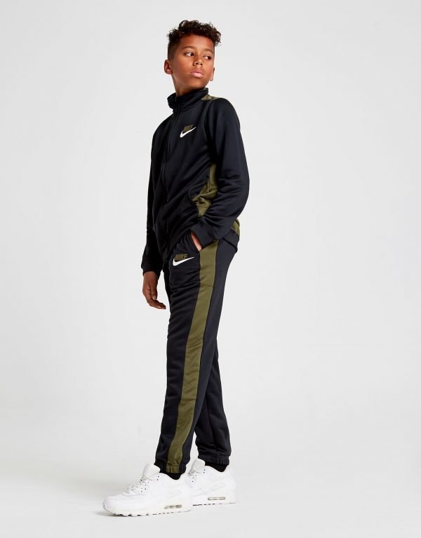 Nike Colour Block Poly Tracksuit Khaki / Black