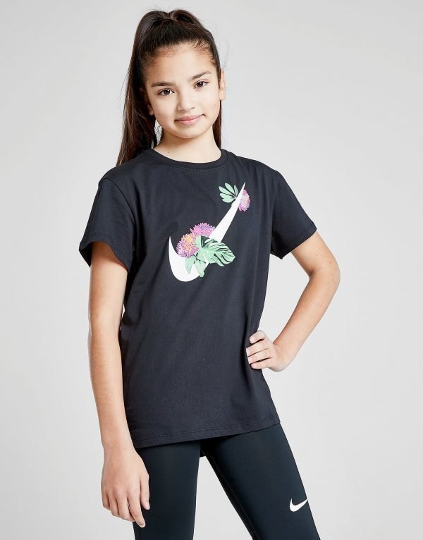 Nike Girls' Floral Swoosh T-Shirt Musta
