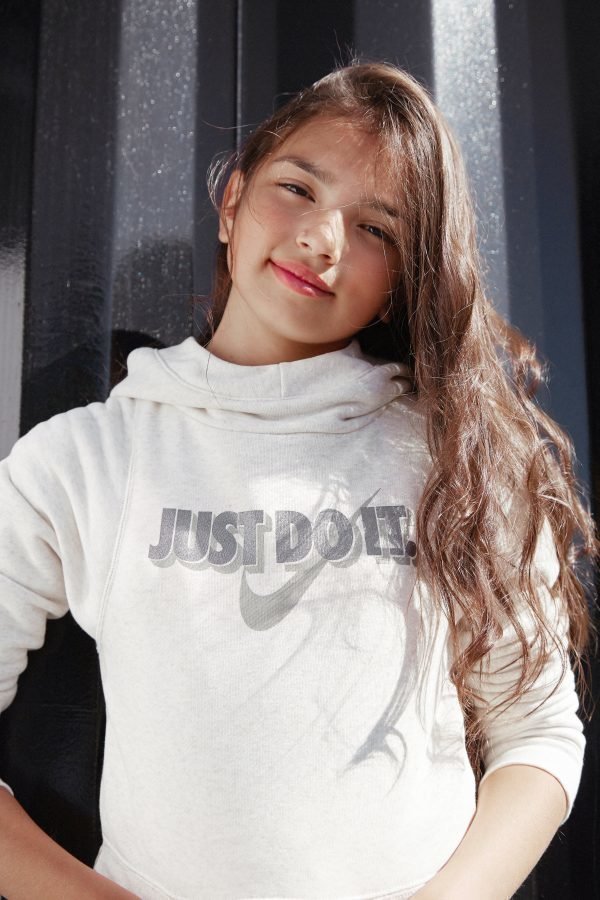 Nike Girls' Just Do It Crop Hoodie Birch / Gold
