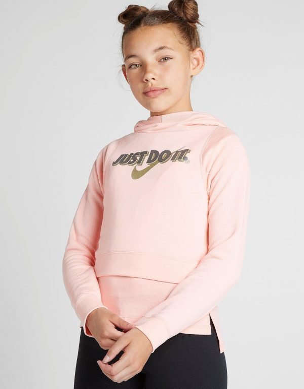 Nike Girls' Just Do It Crop Hoodie Vaaleanpunainen