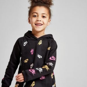 Nike Girls' Shine All Over Print Logo Huppari Musta