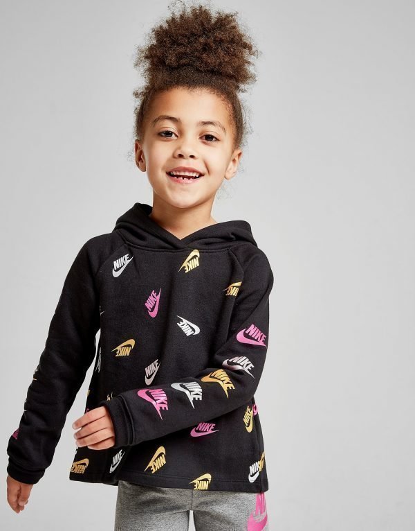 Nike Girls' Shine All Over Print Logo Huppari Musta