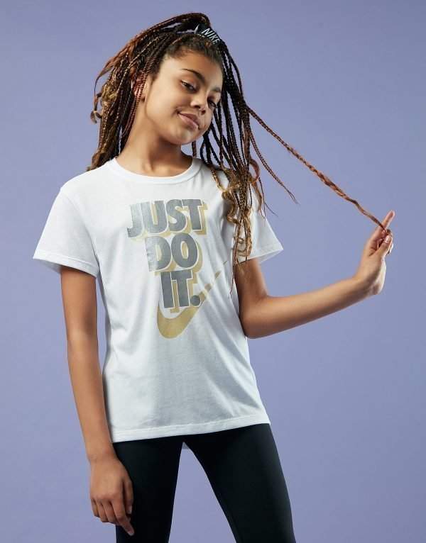 Nike Girls' Stack Just Do It T-Shirt Valkoinen