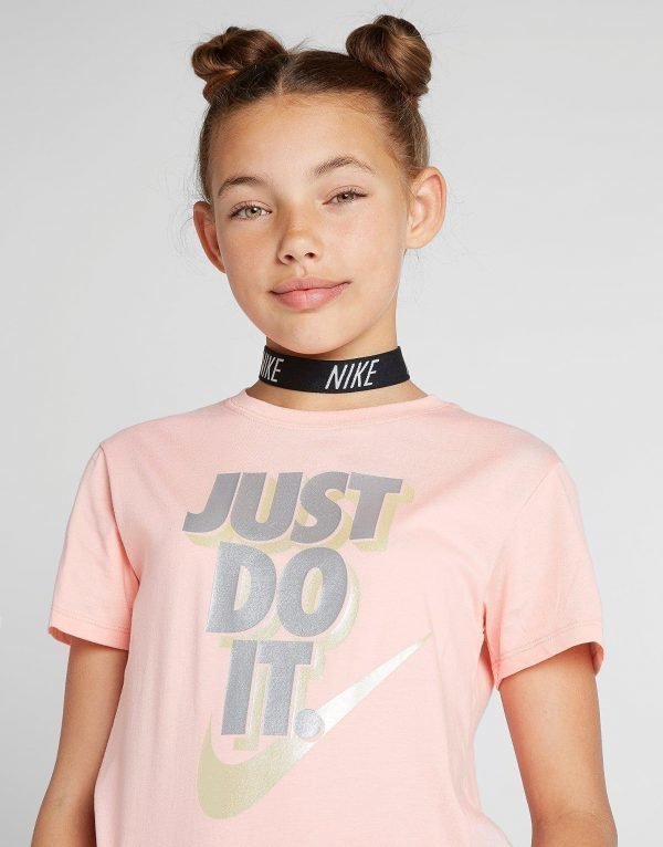 Nike Tyttöjen Stack Just Do It T-Paita Coral / Silver / Gold